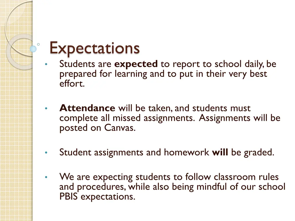 expectations students are expected to report