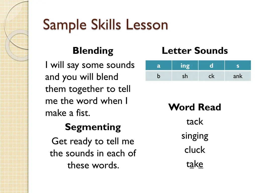 sample skills lesson