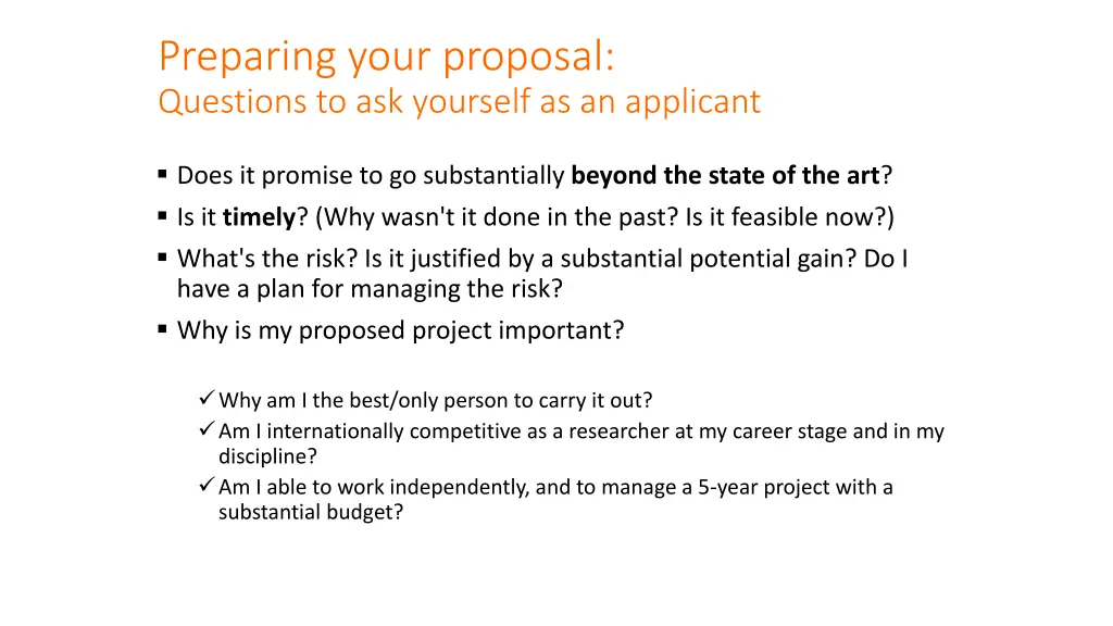 preparing your proposal questions to ask yourself