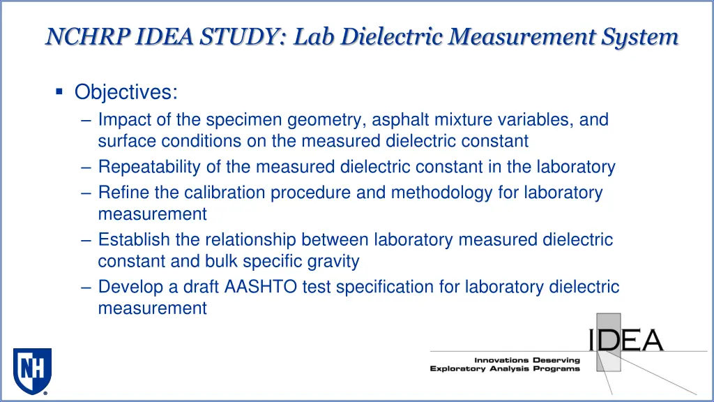 nchrp idea study lab dielectric measurement system