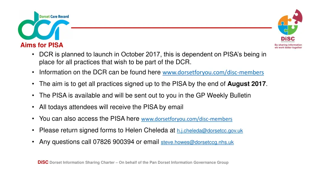 aims for pisa dcr is planned to launch in october