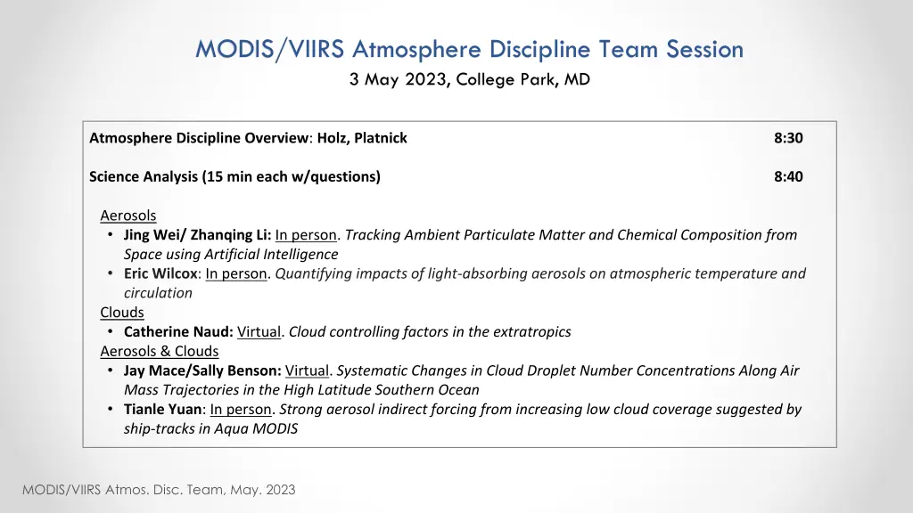 modis viirs atmosphere discipline team session 1