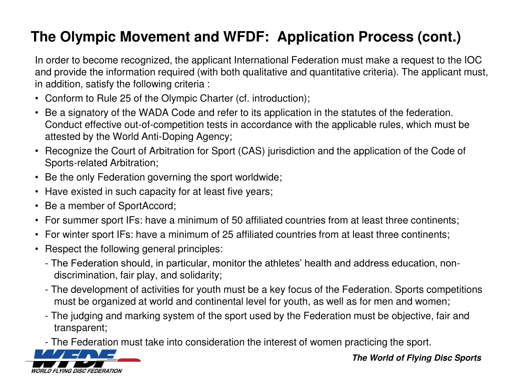 the olympic movement and wfdf application process 1