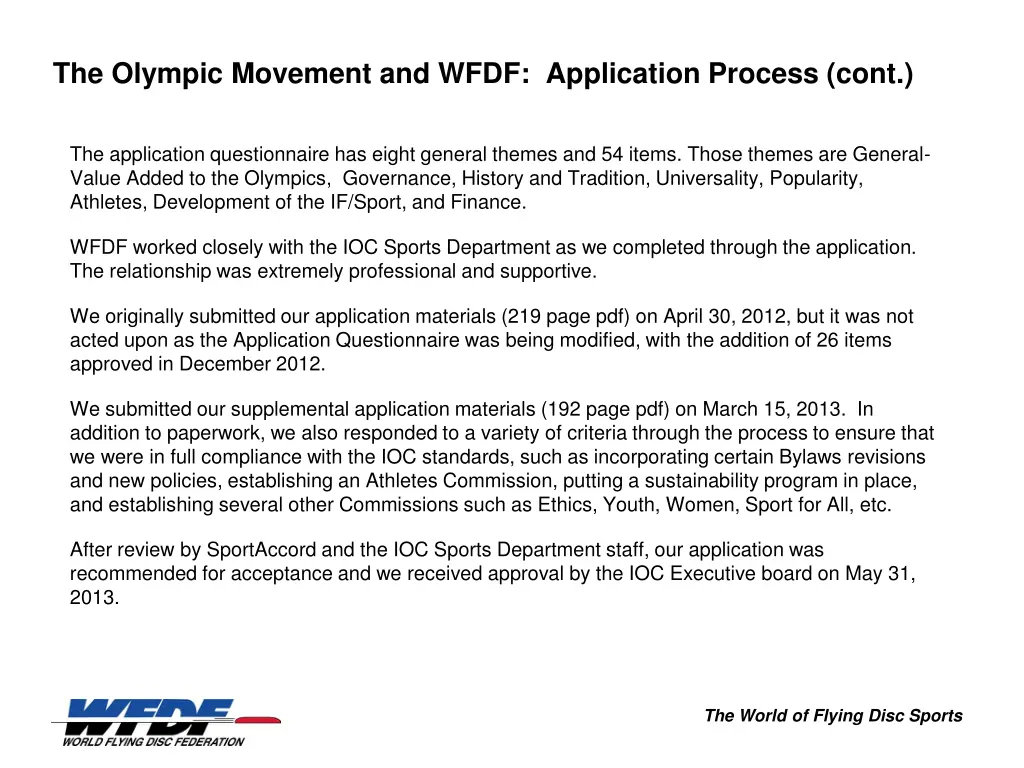 the olympic movement and wfdf application process 2