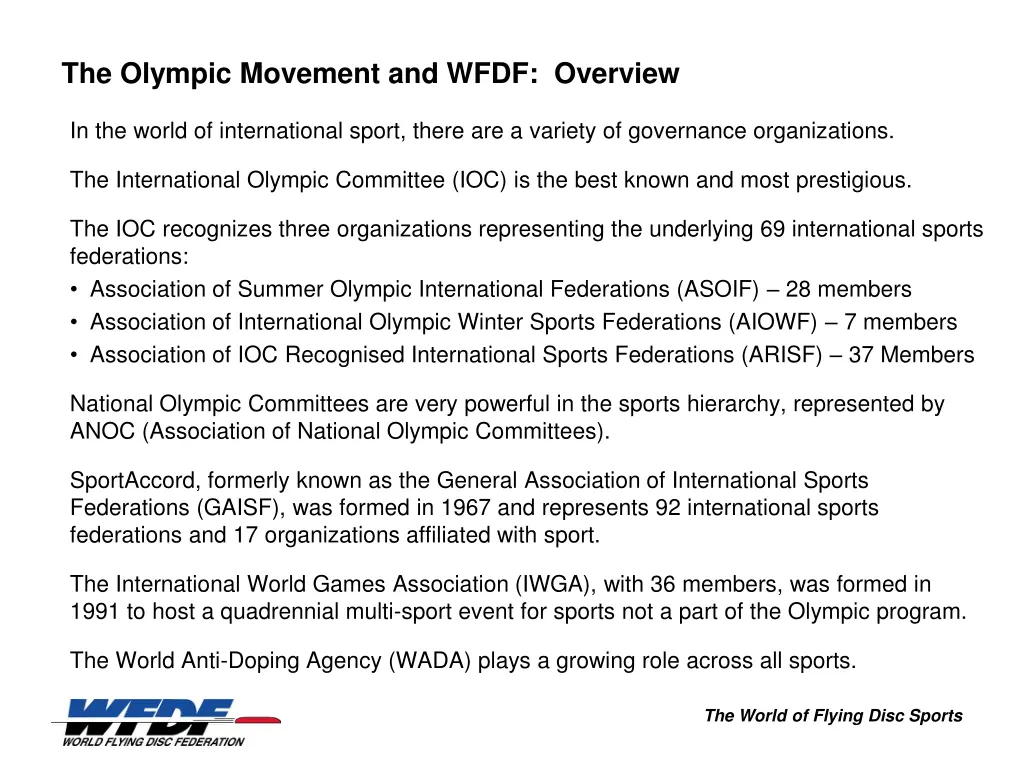 the olympic movement and wfdf overview 1