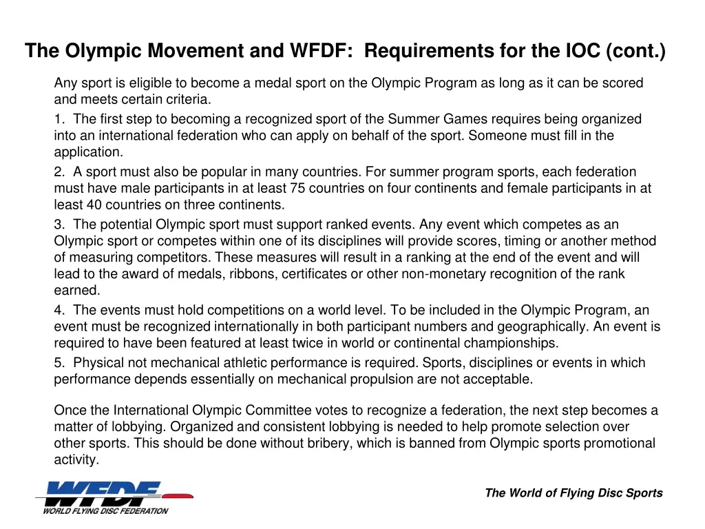 the olympic movement and wfdf requirements 1