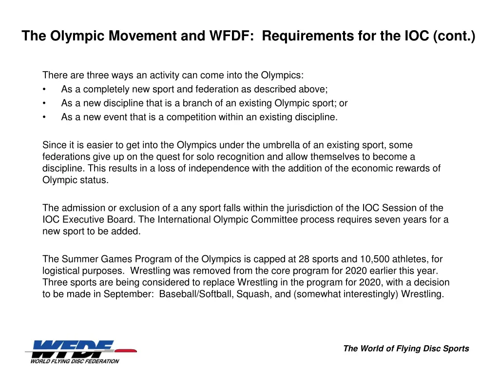 the olympic movement and wfdf requirements 2