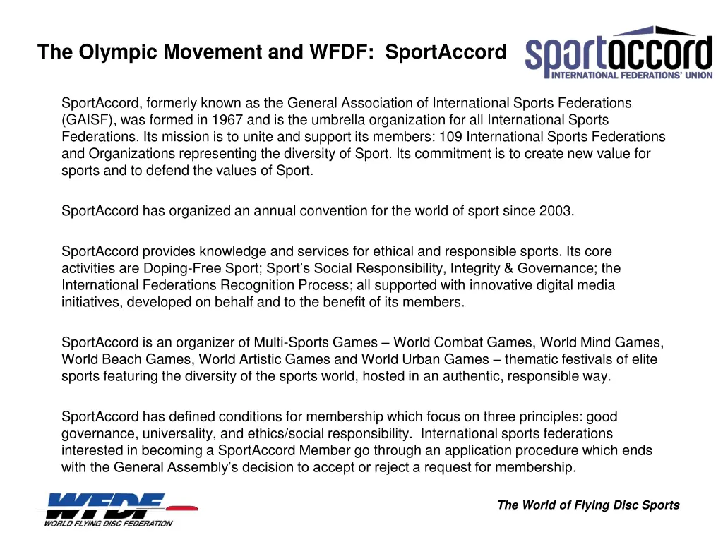 the olympic movement and wfdf sportaccord