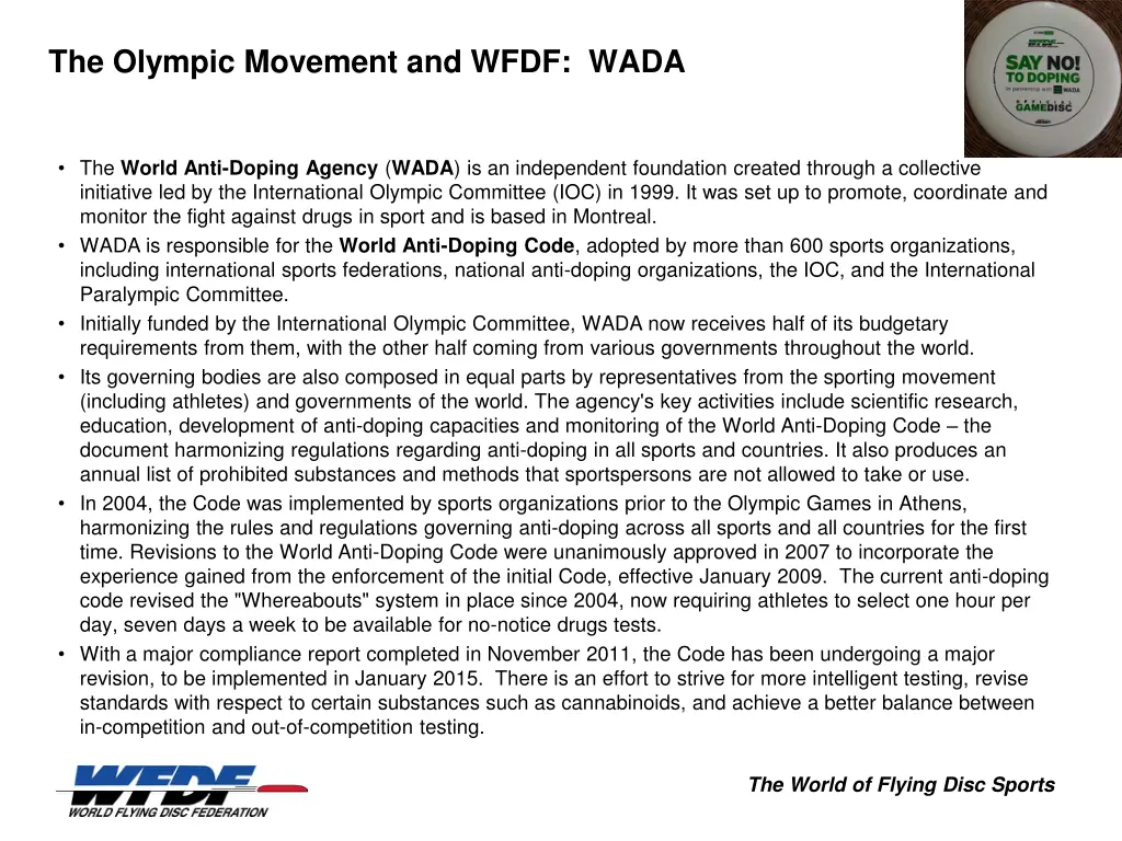 the olympic movement and wfdf wada