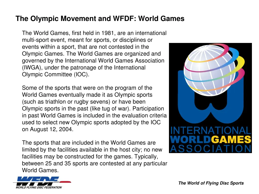 the olympic movement and wfdf world games