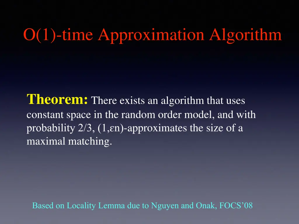 o 1 time approximation algorithm