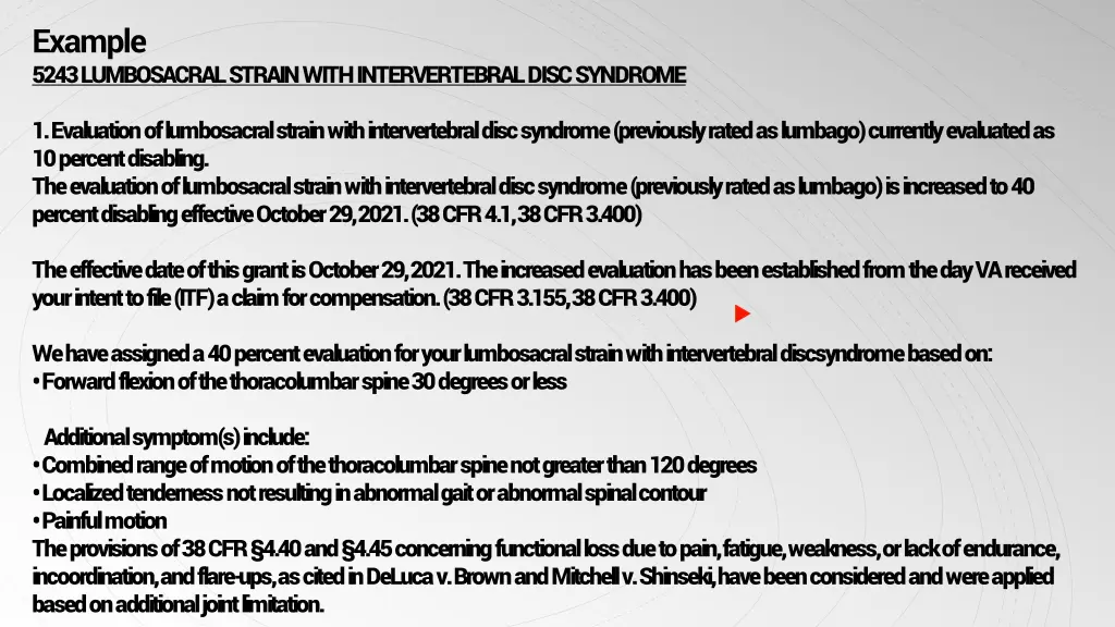 example 5243 lumbosacral strain with