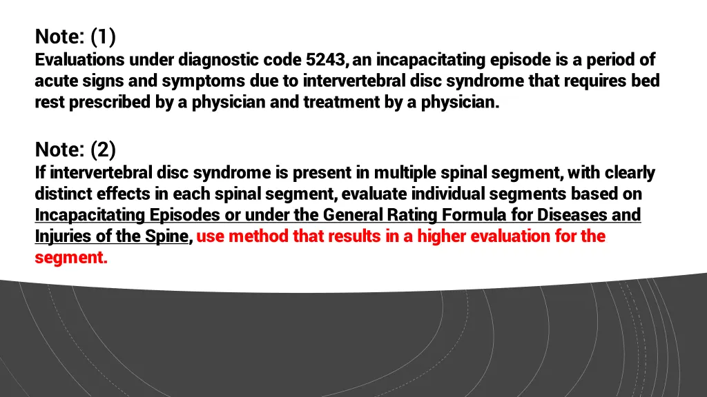 note 1 evaluations under diagnostic code 5243