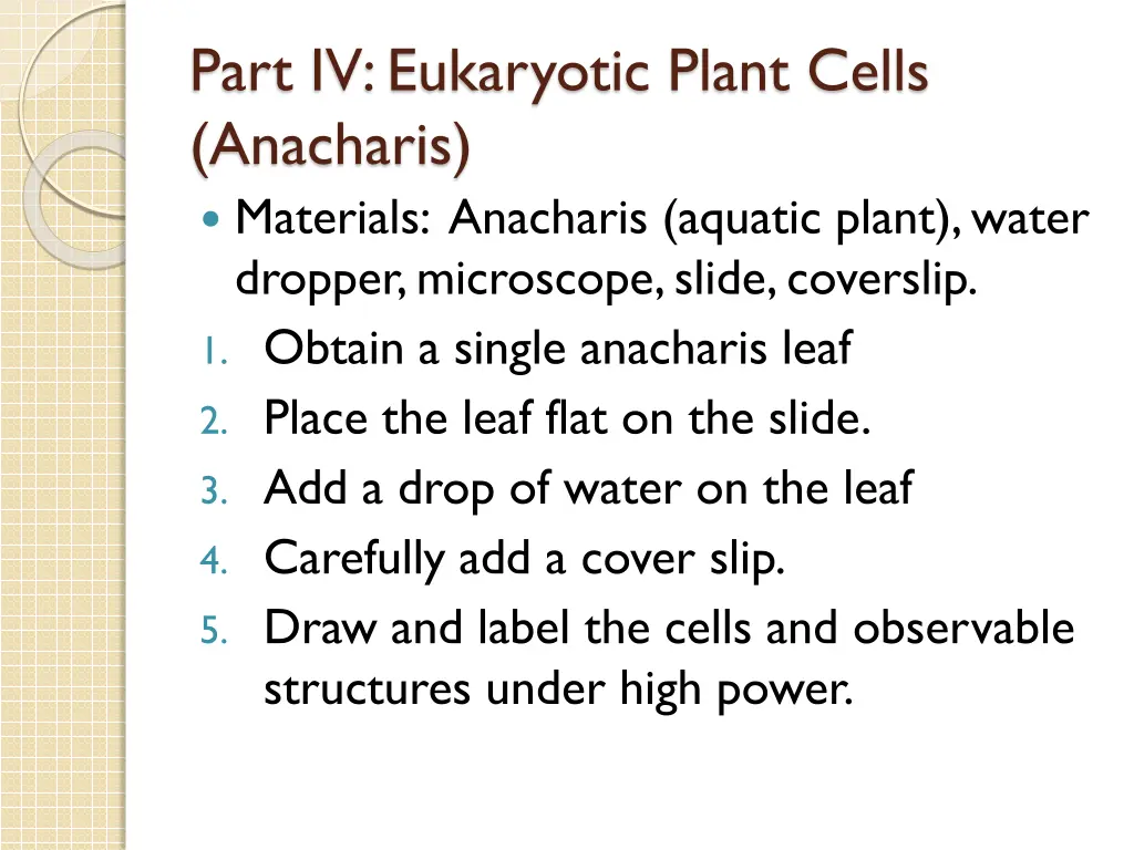 part iv eukaryotic plant cells anacharis