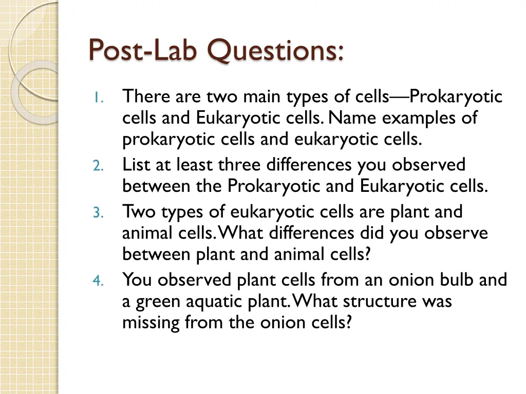 post lab questions