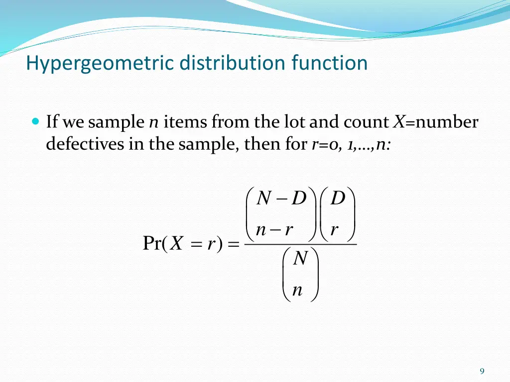 hypergeometric distribution function