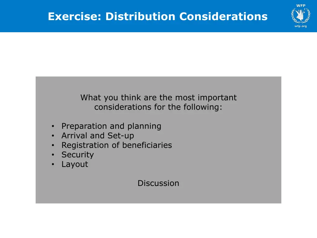 exercise distribution considerations