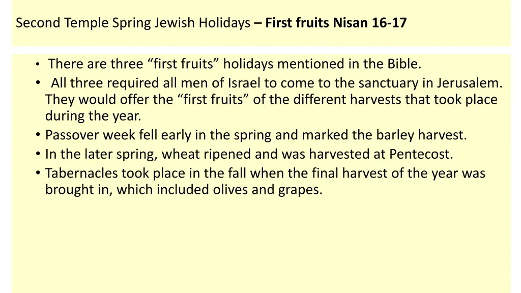 second temple spring jewish holidays first fruits 1