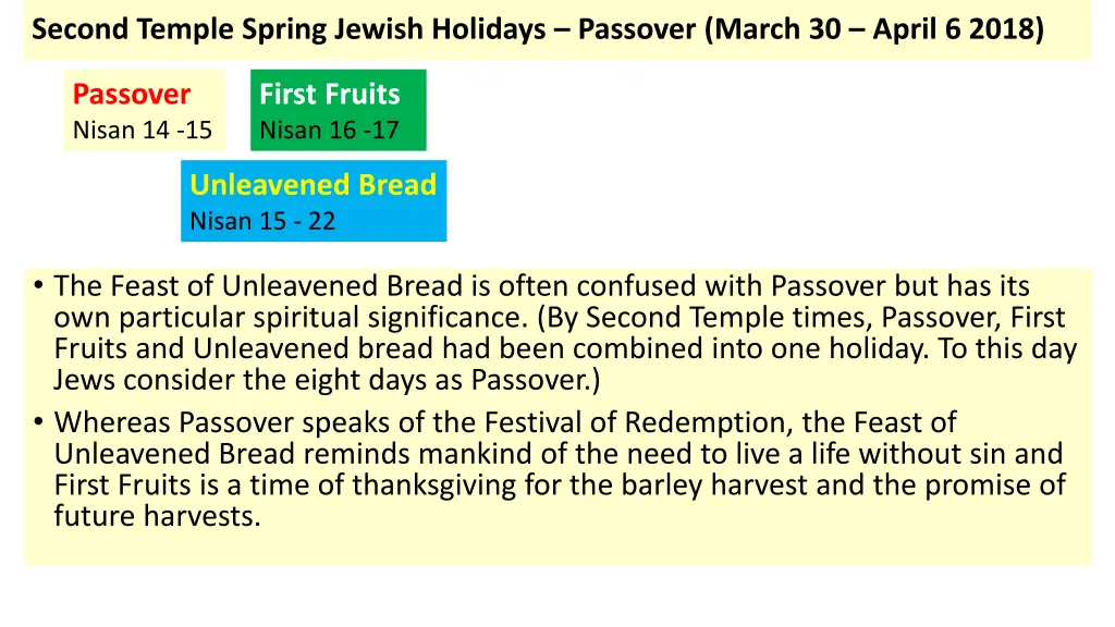 second temple spring jewish holidays passover