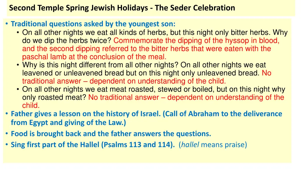 second temple spring jewish holidays the seder 2