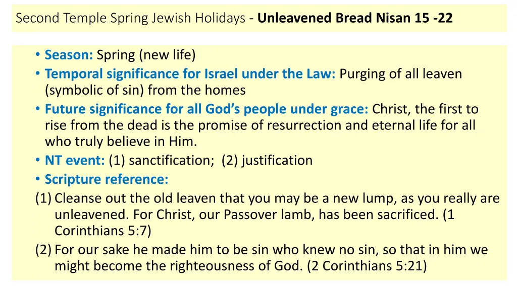 second temple spring jewish holidays unleavened