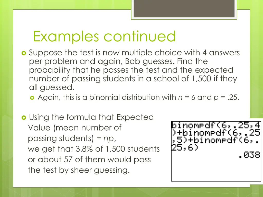 examples continued suppose the test