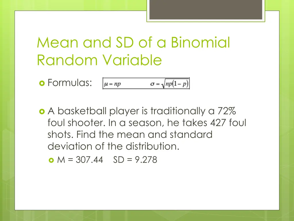 mean and sd of a binomial random variable