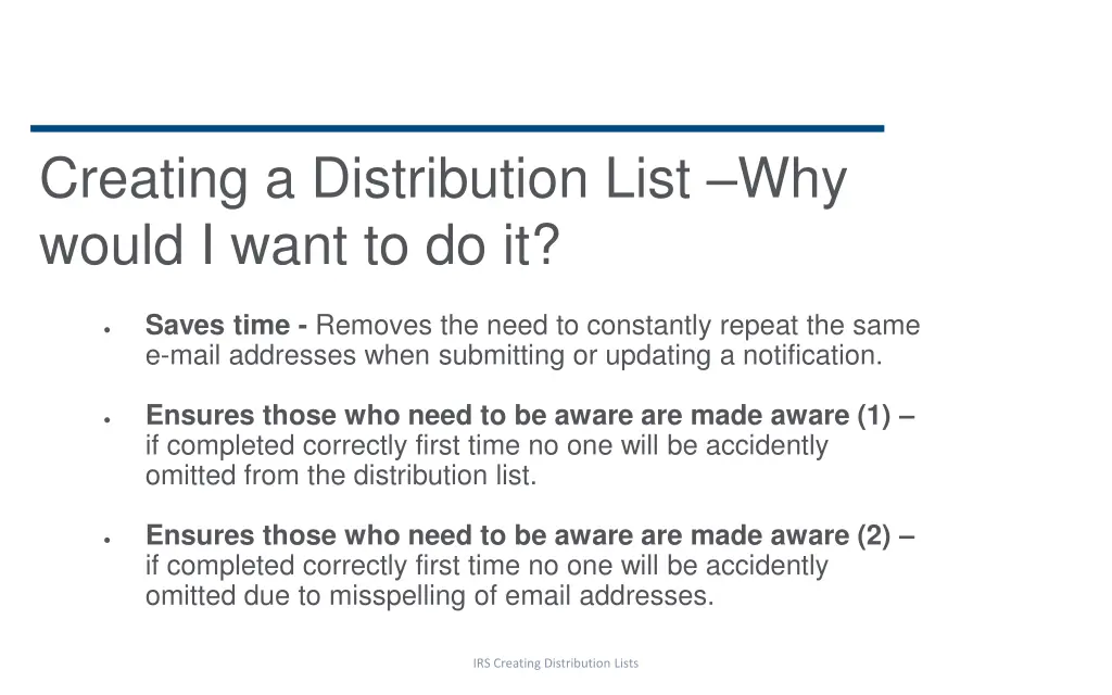 creating a distribution list why would i want