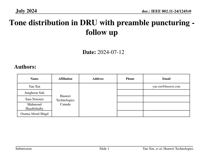 july 2024 tone distribution in dru with preamble