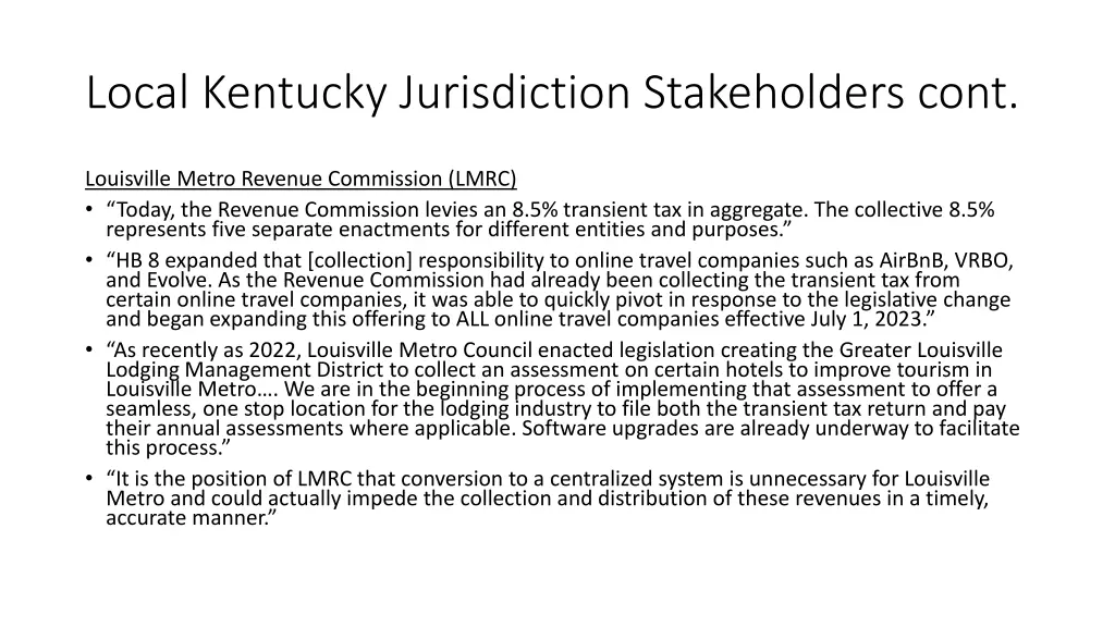 local kentucky jurisdiction stakeholders cont