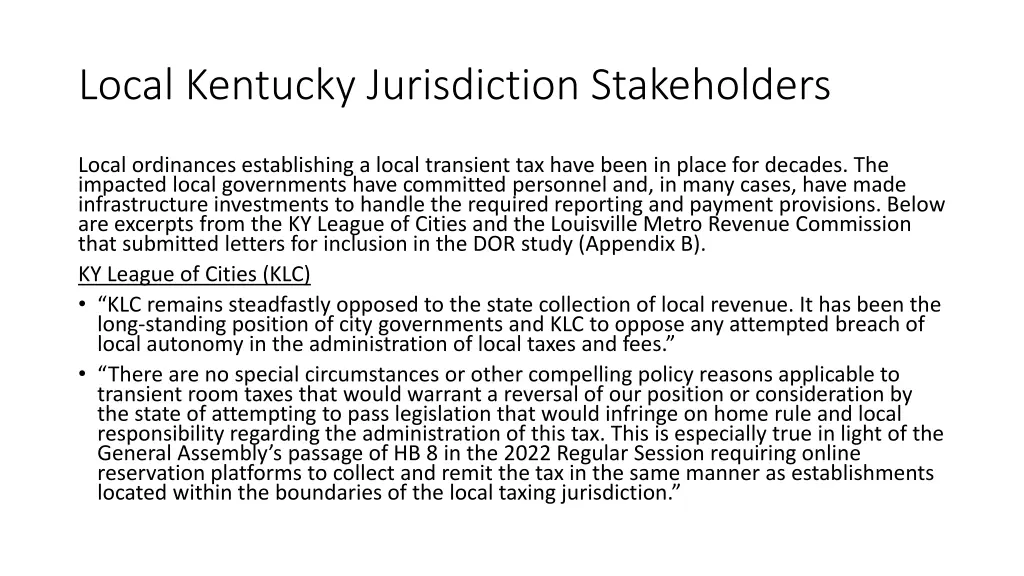 local kentucky jurisdiction stakeholders