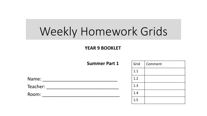 weekly homework grids