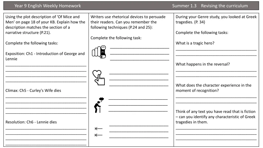 year 9 english weekly homework 3