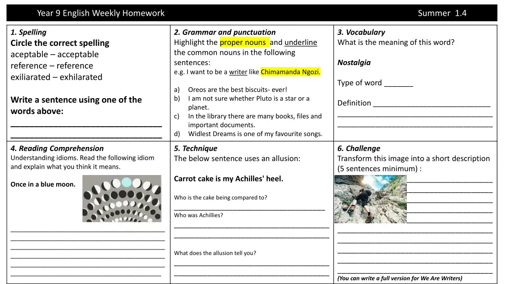 year 9 english weekly homework 4