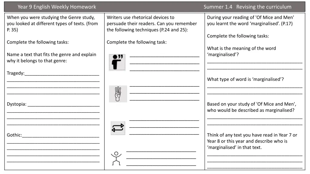 year 9 english weekly homework 5