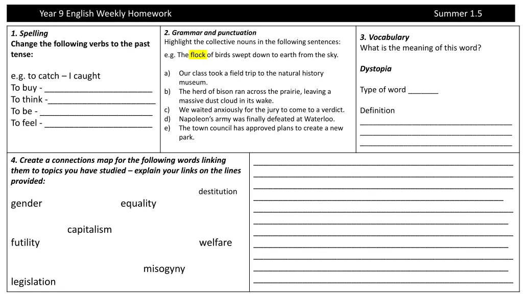 year 9 english weekly homework 6