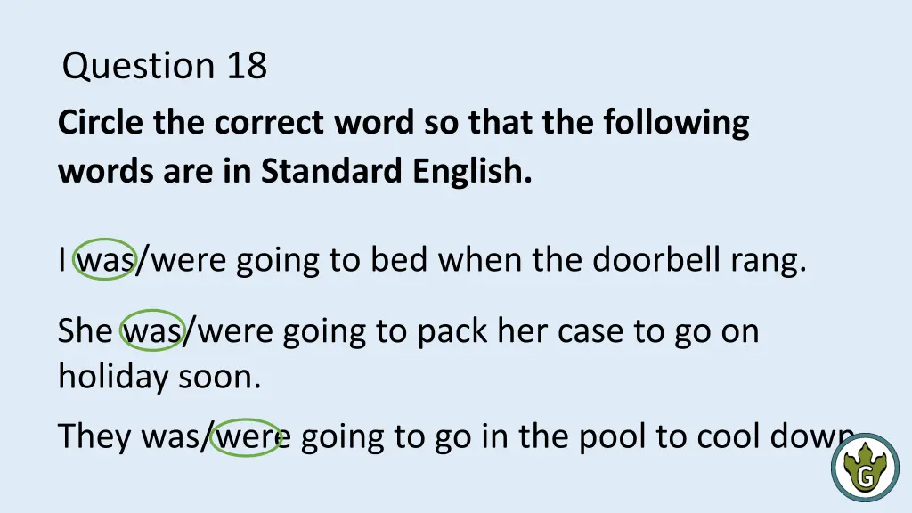 question 18 circle the correct word so that