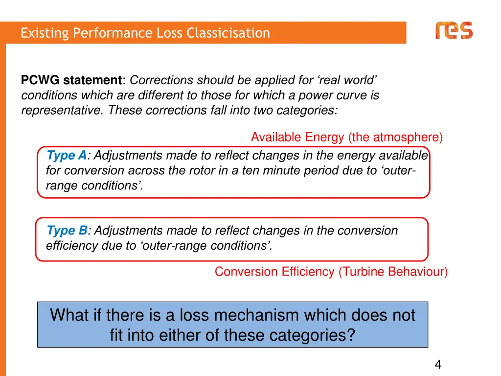 existing performance loss classicisation