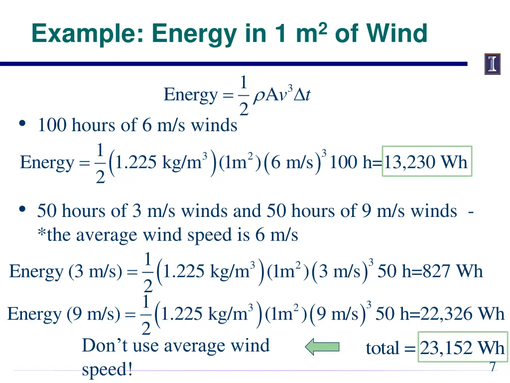 example energy in 1 m 2 of wind