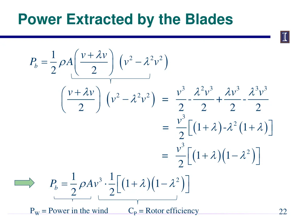 power extracted by the blades 2