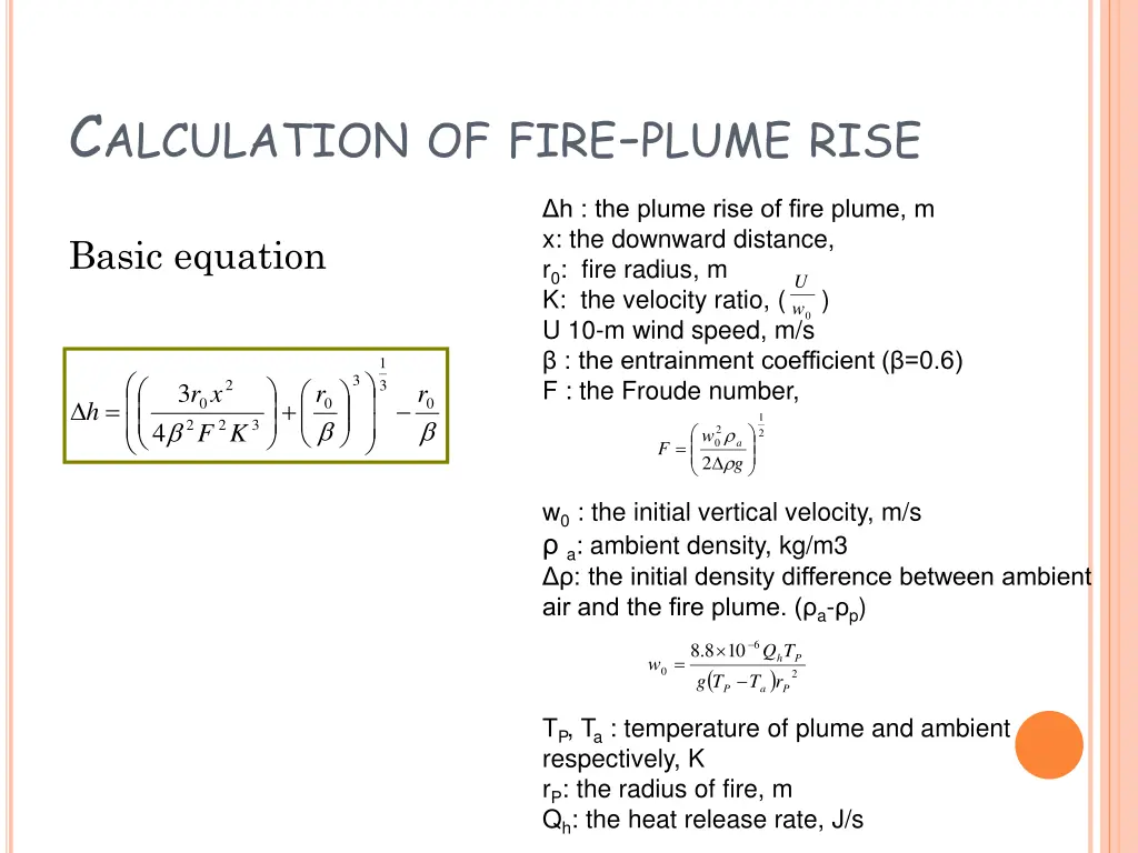 c alculation of fire plume rise 1