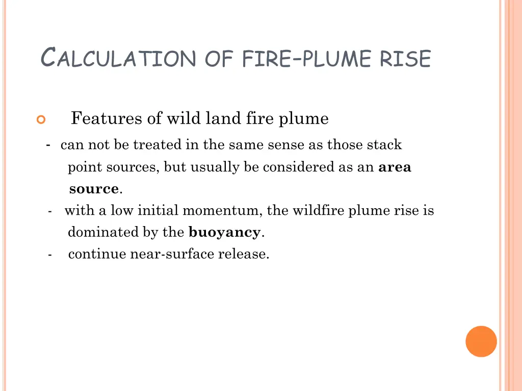 c alculation of fire plume rise