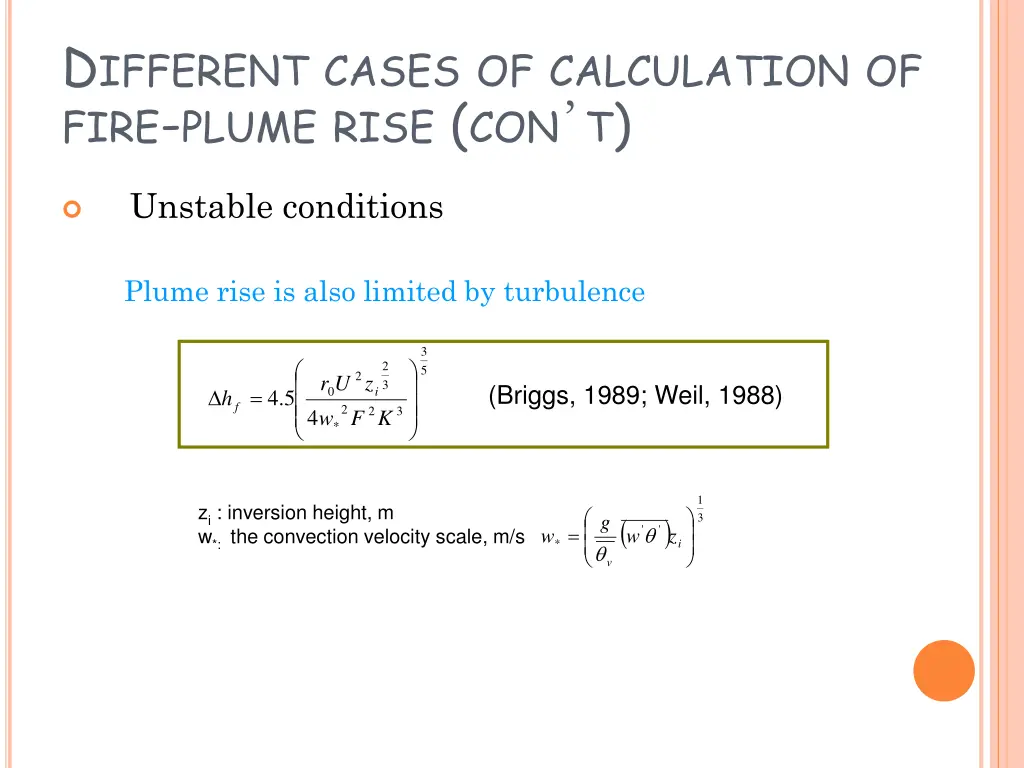 d ifferent cases of calculation of fire plume 1