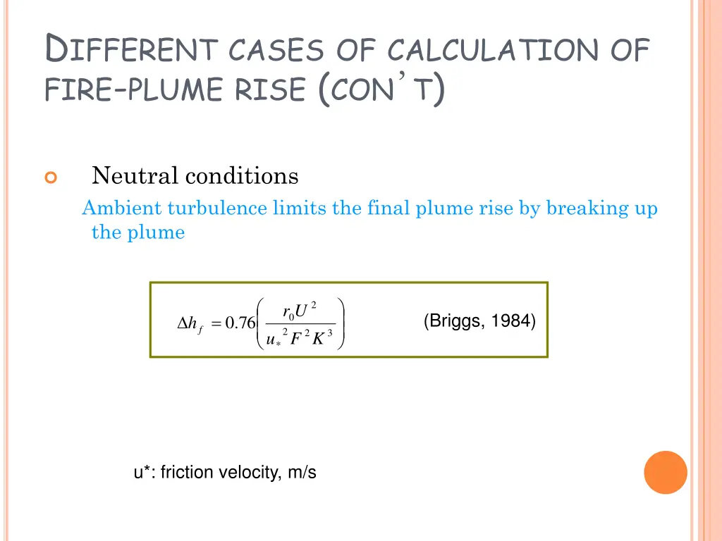 d ifferent cases of calculation of fire plume