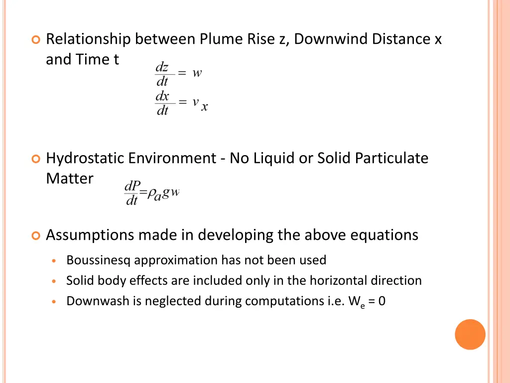 relationship between plume rise z downwind