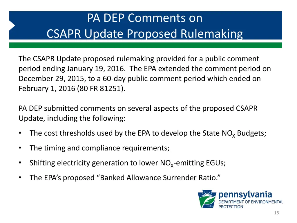 pa dep comments on csapr update proposed