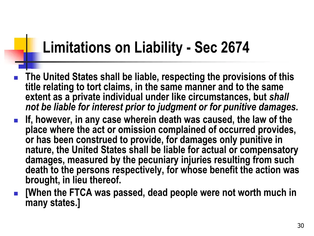 limitations on liability sec 2674