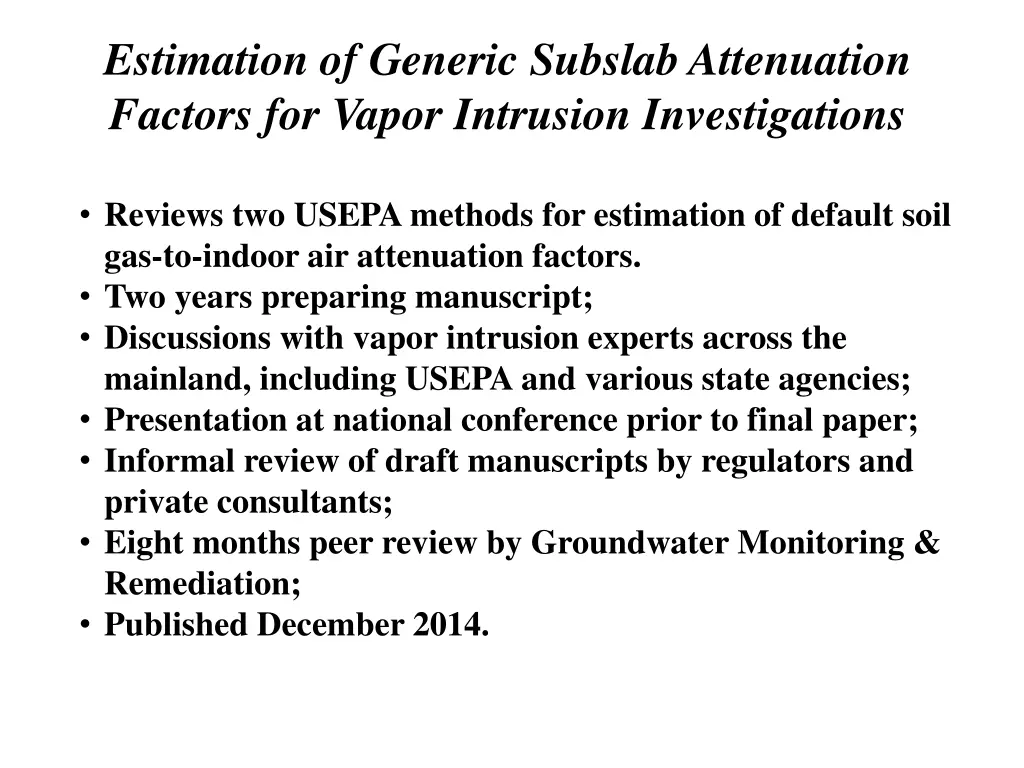 estimation of generic subslab attenuation factors