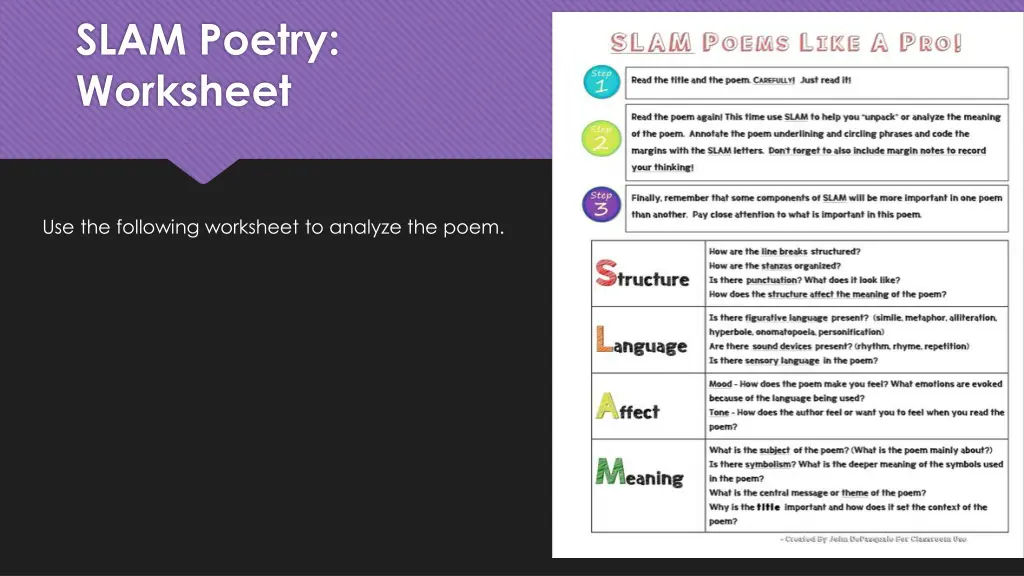 slam poetry worksheet