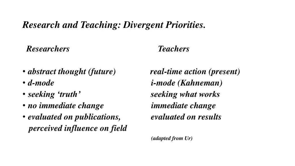 research and teaching divergent priorities
